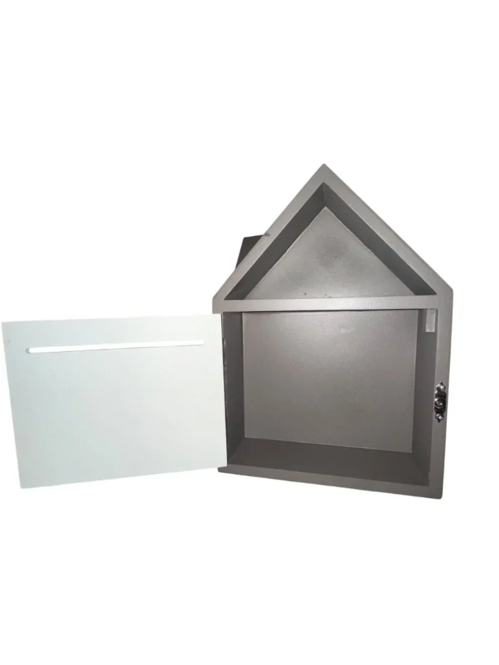 House-Shaped Wooden Love Box With Hinged Door & Slot For Decorative Use